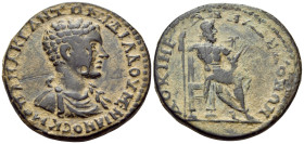 PHRYGIA. Docimeium. Diadumenian, as Caesar, 217-218. Tetrassarion (Bronze, 28 mm, 10.54 g, 6 h). M O(ΠE)Λ MAKP ANTΩ(NE)I ΔIAΔOY(ME)NIANOC K Bare-heade...