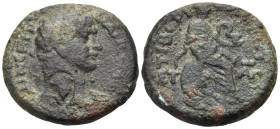 JUDAEA. Tiberias. Trajan, 98-117. (Bronze, 22.5 mm, 11.53 g, 12 h), year 91 = . AYT KAI NEP TPAIANOC CEB ΓEP Laureate head of Trajan to right; c/m: la...