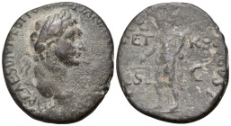JUDAEA, Herodians. Agrippa II, with Domitian, 50-100 CE. As (Bronze, 25 mm, 7.02 g, 6 h), Rome, for use in Judaea, year 26 of the second era of Agripp...