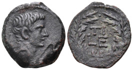 EGYPT. Alexandria. Tiberius, 14-37. Dichalkon (Bronze, 15 mm, 2.35 g, 12 h), year 5 = 18-19. Bae head of Tiberus to right. Rev. ΤΙ L Ε in two lines wi...