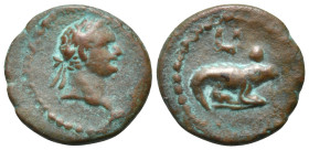 EGYPT. Alexandria. Domitian, 81-96. Chalkous (Bronze, 13 mm, 1.17 g, 12 h), year 10 = 90/1. Laureate head of Domitian to right. Rev. L I Crocodile rig...