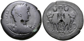 EGYPT. Alexandria. Hadrian, 117-138. Drachm (Bronze, 36 mm, 22.30 g, 11 h), year 14 = 129-130. ΑΥΤ ΚΑΙ ΤΡΑΙ ΑΔΡΙΑ CEΒ Laureate, draped and cuirassed b...