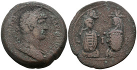 EGYPT. Alexandria. Hadrian, 117-138. Drachm (Bronze, 33 mm, 25.26 g, 12 h), year 18 = 133-134. ΑΥΤ ΚΑΙC ΤΡΑΙΑΝ ΑΔΡΙΑΝΟC CEΒ Laureate, draped and cuira...