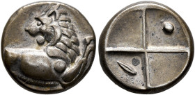 THRACE. Chersonesos. Circa 386-338 BC. Hemidrachm (Silver, 13 mm, 2.50 g). Forepart of a lion right, head turned back to left. Rev. Quadripartite incu...