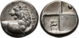 THRACE. Chersonesos. Circa 386-338 BC. Hemidrachm (Silver, 13 mm, 2.38 g, 3 h). Forepart of a lion right, head turned back to left. Rev. Quadripartite...