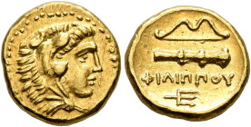 KINGS OF MACEDON. Philip II, 359-336 BC. 1/4 Stater (Gold, 11 mm, 2.18 g, 12 h), Pella, struck under Philip II or Alexander III, circa 340-328. Head o...