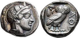 ATTICA. Athens. Circa 430s-420s BC. Tetradrachm (Silver, 23 mm, 17.23 g, 1 h). Head of Athena to right, wearing crested Attic helmet decorated with th...