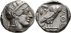 ATTICA. Athens. Circa 430s-420s BC. Tetradrachm (Silver, 24 mm, 17.24 g, 6 h). Head of Athena to right, wearing crested Attic helmet decorated with th...