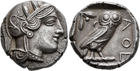 ATTICA. Athens. Circa 420s-404 BC. Tetradrachm (Silver, 25 mm, 17.00 g, 9 h). Head of Athena to right, wearing crested Attic helmet decorated with thr...