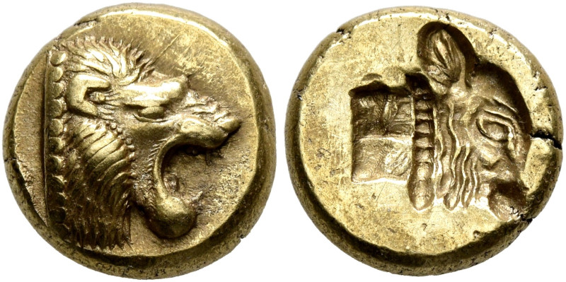 LESBOS. Mytilene. Circa 521-478 BC. Hekte (Electrum, 11 mm, 2.59 g, 9 h). Head o...