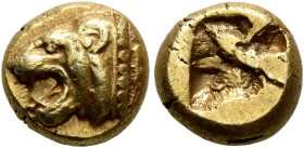 IONIA. Phokaia. Circa 521-478 BC. Hekte (Electrum, 10 mm, 2.59 g). Head of lion left; to right, [small seal upward]. Rev. Quadripartite incuse square....