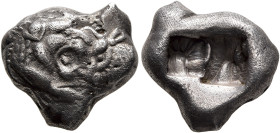 KINGS OF LYDIA. Kroisos, circa 560-546 BC. Siglos (Silver, 16 mm, 5.38 g), Sardes. Confronted foreparts of a lion and a bull. Rev. Two incuse squares,...