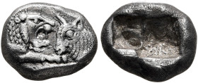 KINGS OF LYDIA. Kroisos, circa 560-546 BC. 1/6 Stater (Silver, 11 mm, 1.95 g), Sardes. Confronted foreparts of a lion and a bull. Rev. Two incuse squa...