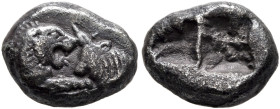 KINGS OF LYDIA. Kroisos, circa 560-546 BC. 1/6 Stater (Silver, 11 mm, 1.66 g), Sardes. Confronted foreparts of a lion and a bull. Rev. Two incuse squa...