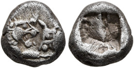 KINGS OF LYDIA. Kroisos, circa 560-546 BC. 1/12 Stater (Silver, 8 mm, 0.85 g), Sardes. Confronted foreparts of a lion and a bull. Rev. Incuse square p...