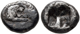 KINGS OF LYDIA. Kroisos, circa 560-546 BC. 1/12 Stater (Silver, 8 mm, 0.76 g), Sardes. Confronted foreparts of a lion and a bull. Rev. Incuse square p...