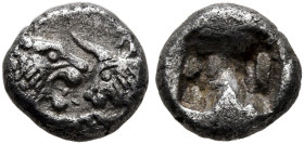 KINGS OF LYDIA. Kroisos, circa 560-546 BC. 1/24 Stater (Silver, 6 mm, 0.38 g), Sardes. Confronted foreparts of a lion and a bull. Rev. Incuse square p...