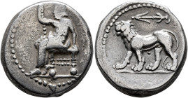 SELEUKID KINGS OF SYRIA. Seleukos I Nikator, 312-281 BC. Tetradrachm (Silver, 21 mm, 15.58 g, 5 h), Babylon II, circa 311-305. Baaltars seated left, h...