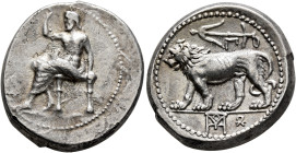 SELEUKID KINGS OF SYRIA. Seleukos I Nikator, 312-281 BC. Stater (Silver, 25 mm, 15.53 g, 9 h), Babylon II, circa 311-305. Baaltars seated left, holdin...