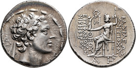 SELEUKID KINGS OF SYRIA. Antiochos IV Epiphanes, 175-164 BC. Tetradrachm (Silver, 30 mm, 16.94 g, 12 h), Ake-Ptolemais, circa 167-164. Diademed head o...