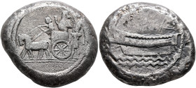 PHOENICIA. Sidon. Ba`alšillem (Sakton) II, circa 401-366 BC. Double Shekel (Silver, 29 mm, 27.59 g, 11 h). Phoenician galley above waves left; above, ...