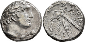 PHOENICIA. Tyre. 126/5 BC-AD 65/6. Shekel (Silver, 24 mm, 14.00 g, 12 h), CY 123 = 4/3 BC. Laureate head of Melkart to right, lion skin tied around ne...