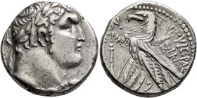 PHOENICIA. Tyre. 126/5 BC-AD 65/6. Shekel (Silver, 25 mm, 14.20 g, 12 h), CY 141 = AD 15/16. Laureate head of Melkart to right, lion skin tied around ...