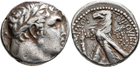 PHOENICIA. Tyre. 126/5 BC-AD 65/6. Shekel (Silver, 25 mm, 14.20 g, 12 h), CY 145 = AD 19/20. Laureate head of Melkart to right, lion skin tied around ...