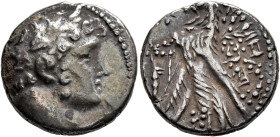 PHOENICIA. Tyre. 126/5 BC-AD 65/6. Half Shekel (Silver, 19 mm, 6.90 g, 1 h), date illegible. Laureate head of Melkart to right, lion skin tied around ...