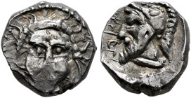 SAMARIA. 'Middle Levantine' Series. Circa 375-333 BC. Obol (Silver, 8 mm, 0.82 g, 12 h). Facing female head. Rev. Bearded male head to left, wearing c...