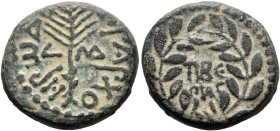 JUDAEA, Herodians. Herod III Antipas, 4 BCE-39 CE. Half Unit (Bronze, 20 mm, 7.35 g, 12 h), Tiberias, Year 34 = 30/1 CE. HPWΔ[ΟΥ] [TET]PAPXOY Palm fro...