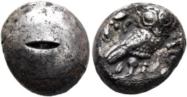 EDOM (IDUMAEA). 4th century BC. Drachm (Subaeratus, 13 mm, 3.45 g), imitating Athens. Head of Athena to right, wearing crested Attic helmet, degraded ...