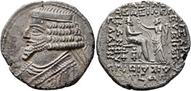 KINGS OF PARTHIA. Phraates IV, circa 38-2 BC. Tetradrachm (Billon, 28 mm, 11.22 g, 12 h), Seleukeia on the Tigris, SE 287, Apellaios = November 26 BC....