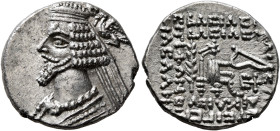 KINGS OF PARTHIA. Phraates IV, circa 38-2 BC. Drachm (Silver, 19 mm, 3.99 g, 12 h), Susa. Diademed and draped bust of Phraates IV to left, being crown...