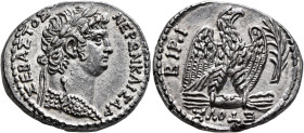 SYRIA, Seleucis and Pieria. Antioch. Nero, 54-68. Tetradrachm (Silver, 26 mm, 14.88 g, 12 h), RY 10, CE 112 = 63/4. ΝΕΡΩΝ ΚΑΙΣΑΡ ΣΕΒΑΣΤΟΣ Laureate hea...