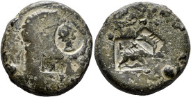 JUDAEA, LEGIONARY COUNTERMARKS. Legio X Fretensis. Sebaste or Aelia Capitolina, circa 81/2-132/5. AE (Bronze, 23 mm, 12.93 g). Laureate head of Doros ...