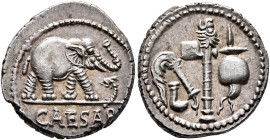 Julius Caesar, 49-44 BC. Denarius (Silver, 18 mm, 3.88 g, 5 h), military mint moving with Caesar in Gallia Narbonensis or Hispania Citerior, 49-48. CA...