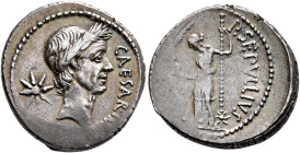 Julius Caesar, 49-44 BC. Denarius (Silver, 19 mm, 3.96 g, 9 h), with P. Sepullius Macer, Rome, second half of February 44. CAESAR•IMP Laureate head of...