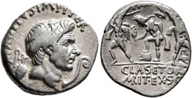 Sextus Pompey, 43-35 BC. Denarius (Silver, 19 mm, 3.87 g, 3 h), military mint in Sicily, 37-36. MAG PIVS IMP ITER Bare head of Cn. Pompeius Magnus to ...