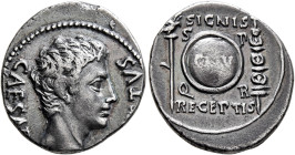 Augustus, 27 BC-AD 14. Denarius (Silver, 19 mm, 3.81 g, 6 h), uncertain mint in Spain (Colonia Patricia?), circa 19 BC. CAESA[R AVGVS]TVS Bare head of...