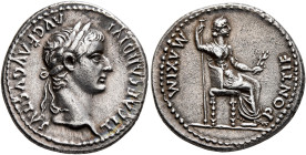 Tiberius, 14-37. Denarius (Silver, 19 mm, 3.65 g, 9 h), Lugdunum, group 4, circa 18-35. TI CΑESΑR DIVI ΑVG F ΑVGVSTVS Laureate head of Tiberius to rig...