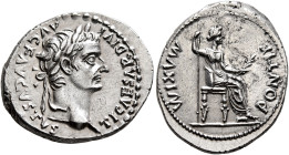 Tiberius, 14-37. Denarius (Silver, 20 mm, 3.74 g, 3 h), Lugdunum, group 4, circa 18-35. TI CΑESΑR DIVI ΑVG F ΑVGVSTVS Laureate head of Tiberius to rig...