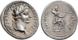 Tiberius, 14-37. Denarius (Silver, 19 mm, 3.82 g, 7 h), Lugdunum, group 4, circa 18-35. TI CΑESΑR DIVI ΑVG F ΑVGVSTVS Laureate head of Tiberius to rig...