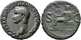 Gaius (Caligula), 37-41. As (Copper, 28 mm, 11.45 g, 7 h), Rome, 37-38. C•CAESAR•AVG•GERMANICVS •PON•M•TR•POT• Bare head of Gaius to left. Rev. VESTA ...