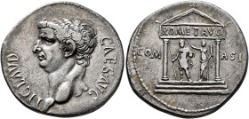 Claudius, 41-54. Cistophorus (Silver, 26 mm, 10.73 g, 6 h), Ephesus, circa 41-42. TI CLAVD CAES•AVG Bare head of Claudius to left. Rev. COM - ASI Dist...