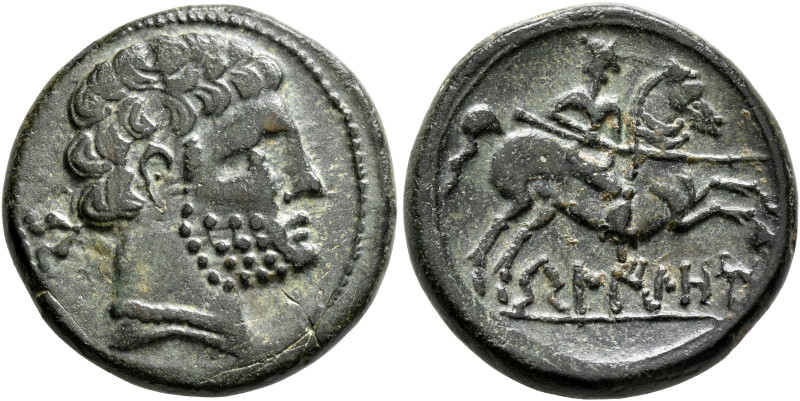 SPAIN. Belikio. Circa 100-70 BC. Unit (Bronze, 23 mm, 9.40 g, 12 h). Bearded bar...