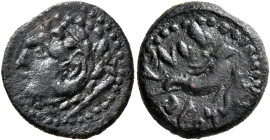SPAIN. Gadir. 2nd century BC. Quadrans (Bronze, 17 mm, 3.13 g, 5 h). Head of Herakles to left, wearing lion skin headdress. Rev. &#67856;&#67855;&#678...