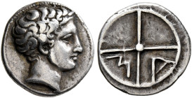 GAUL. Massalia. Circa 350-310 BC. Obol (Silver, 10 mm, 0.79 g, 6 h). Bare head of Apollo with long sideburns to right. Rev. Μ-Α in two quarters of fou...