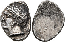 ETRURIA. Populonia. Circa 300-250 BC. 10 Asses (Silver, 15 mm, 3.96 g). Laureate and slightly bearded head of Aplu to left; to right, X (mark of value...