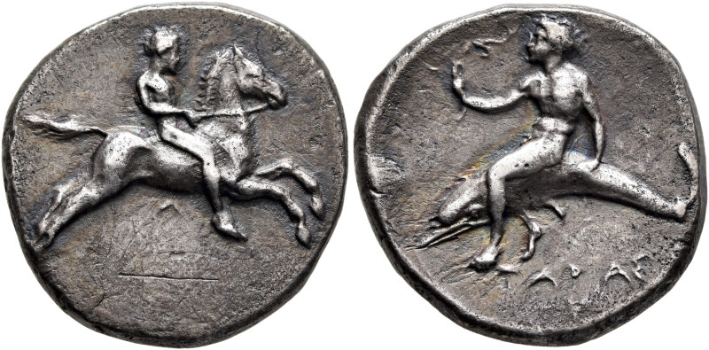 CALABRIA. Tarentum. Circa 405-400 BC. Didrachm or Nomos (Silver, 21 mm, 7.58 g, ...